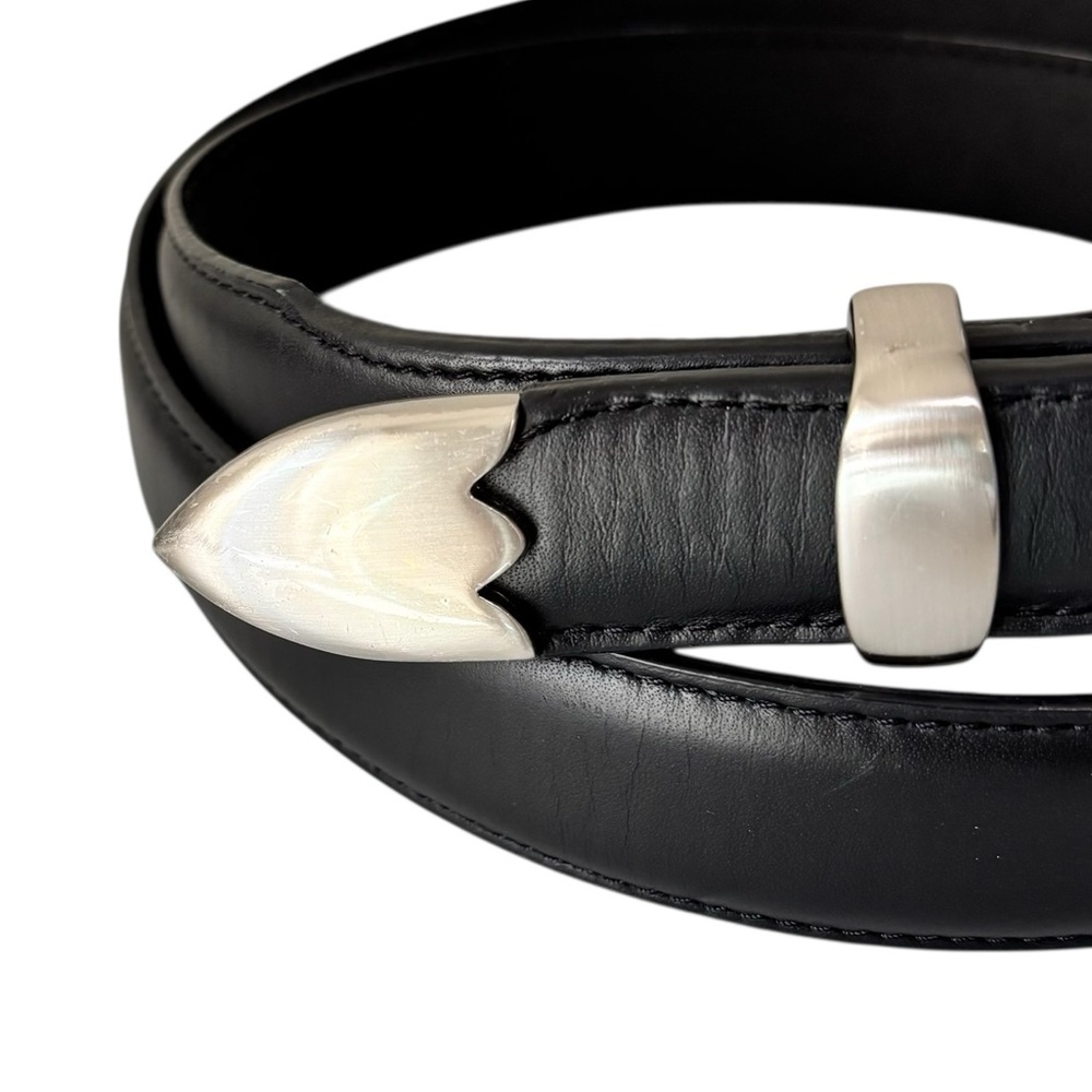 NOCONA BELT‎ CO - SIZE 42 - SILVER TONE-  MEN’s BLACK LEATHER BELT - EXC COND S7 - Picture 4 of 11